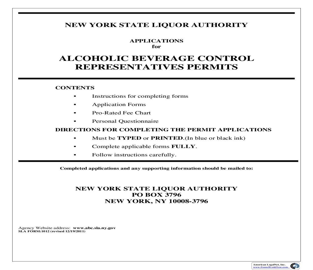 Representatives Permits Application Instructions {1012i} |  | New York