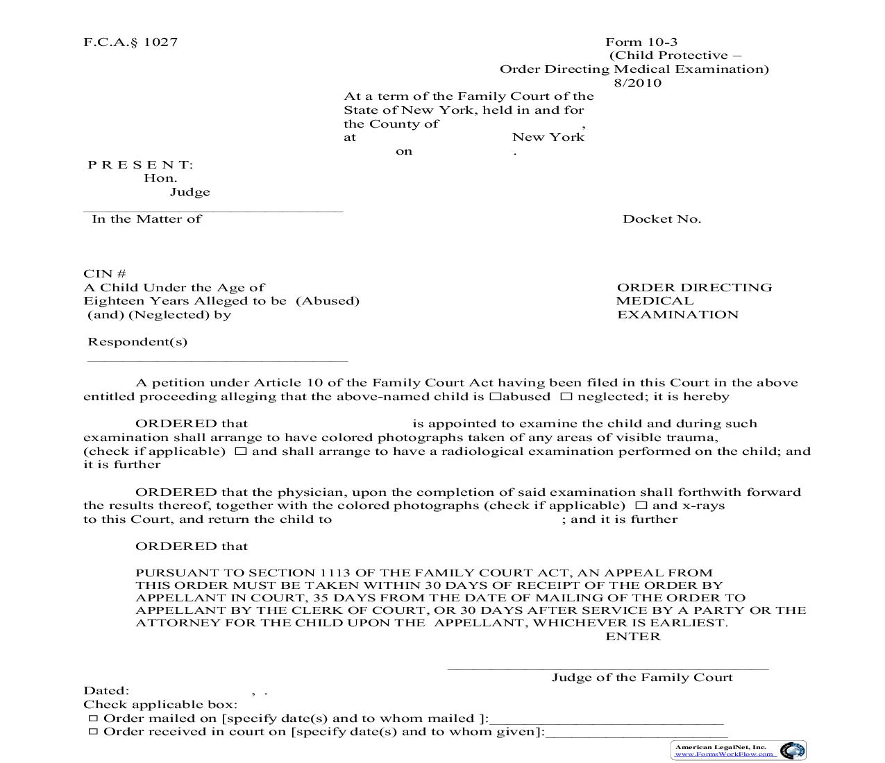 Order Directing Medical Examination {10-3} | Pdf Fpdf Doc Docx | New York