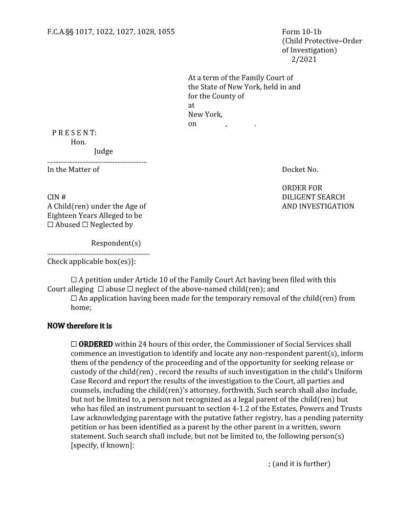 Order For Diligent Search And Investigation {10-1b} | Pdf Fpdf Doc Docx | New York