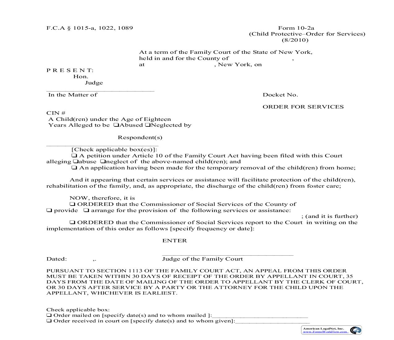 Order For Services {10-2a} | Pdf Fpdf Doc Docx | New York