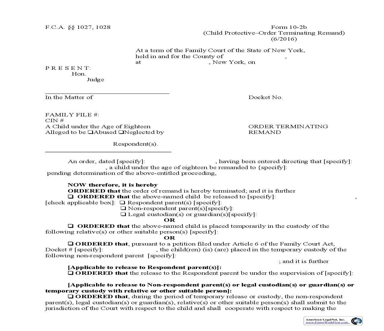 Order Terminating Remand {10-2b} | Pdf Fpdf Doc Docx | New York