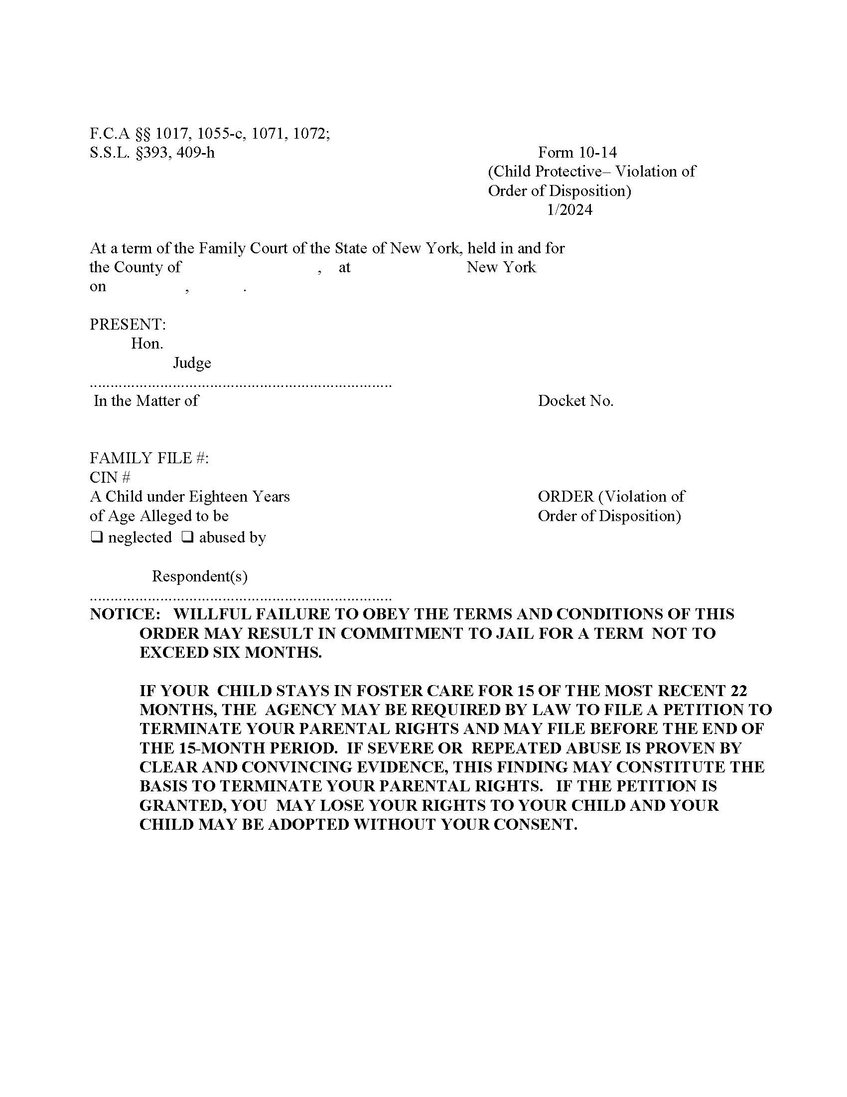 Order Violation Of Order Of Disposition {10-14} | Pdf Fpdf Doc Docx | New York