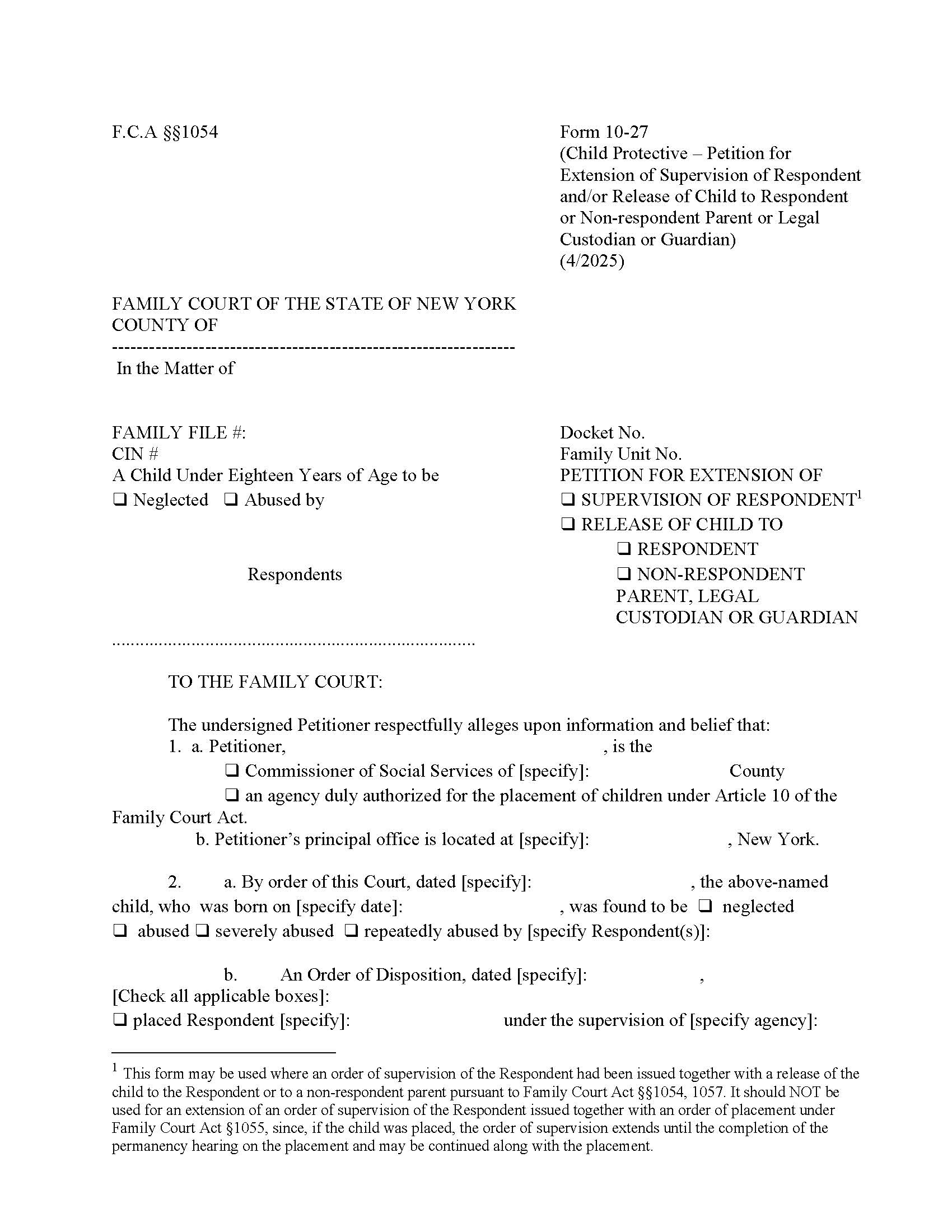 Petition For Extension Of Supervision {10-27} | Pdf Fpdf Doc Docx | New York