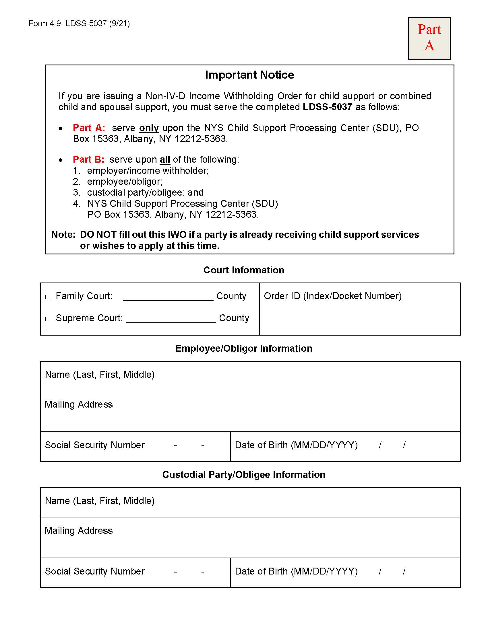 Income Withholding For Support {4-9-LDSS-5037} | Pdf Fpdf Doc Docx | New York