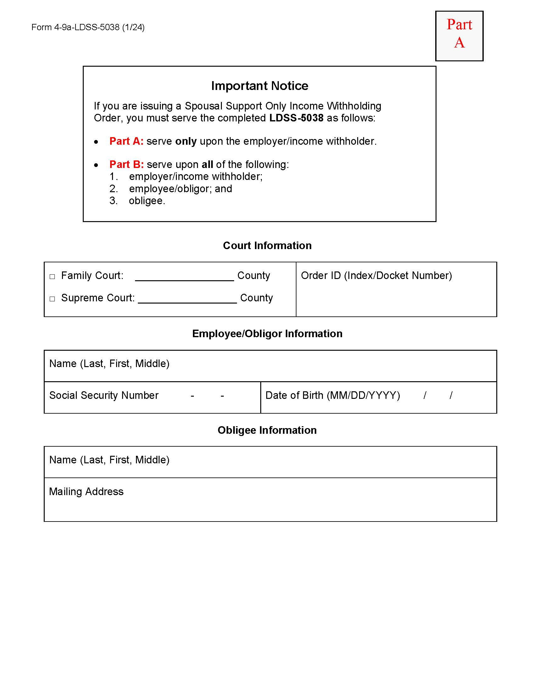 Income Withholding For Support (Spousal Only) {4-9a-LDSS-5038} | Pdf Fpdf Doc Docx | New York