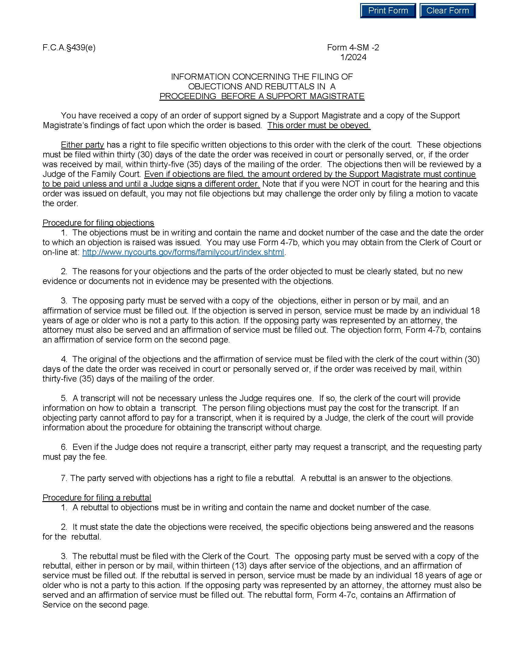 Information Re Filing Objections Rebuttals In Proceeding Before Hearing Examiner {4-SM-2} | Pdf Fpdf Doc Docx | New York