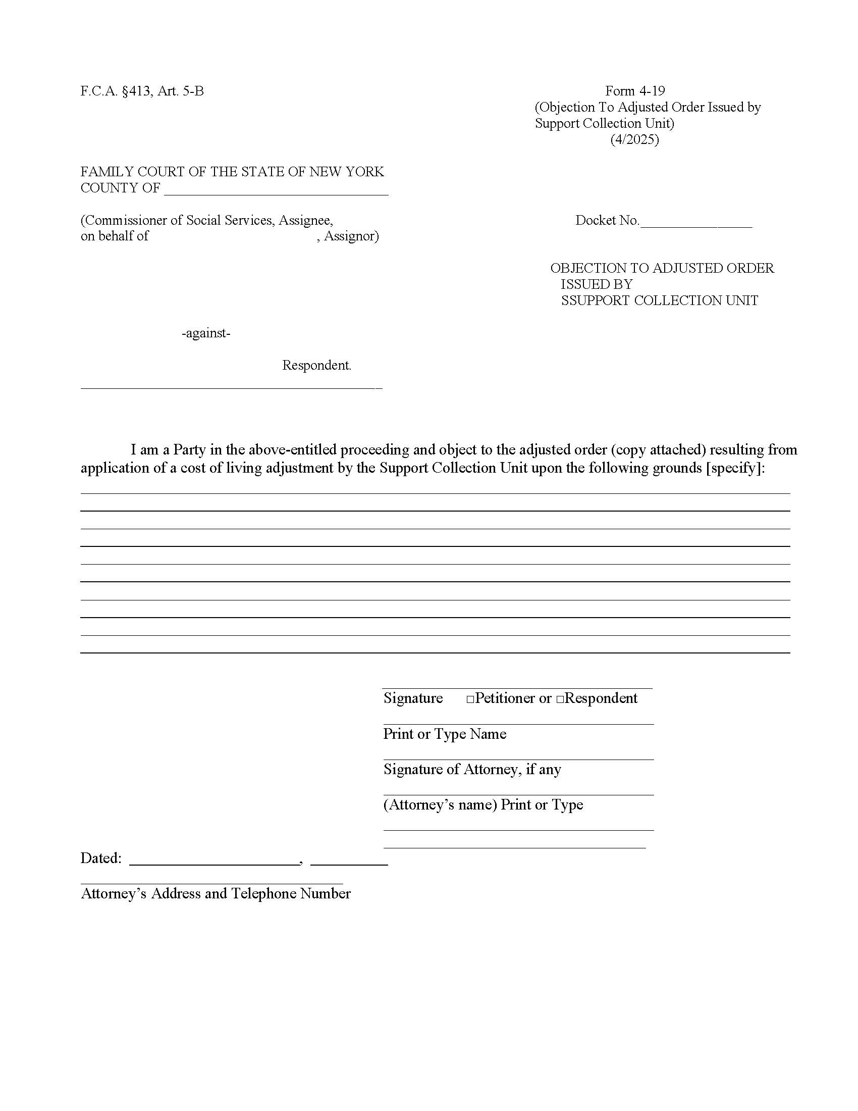 Objection To An Adjusted Order Issued By The Support Collection Unit {4-19} | Pdf Fpdf Docx | New York
