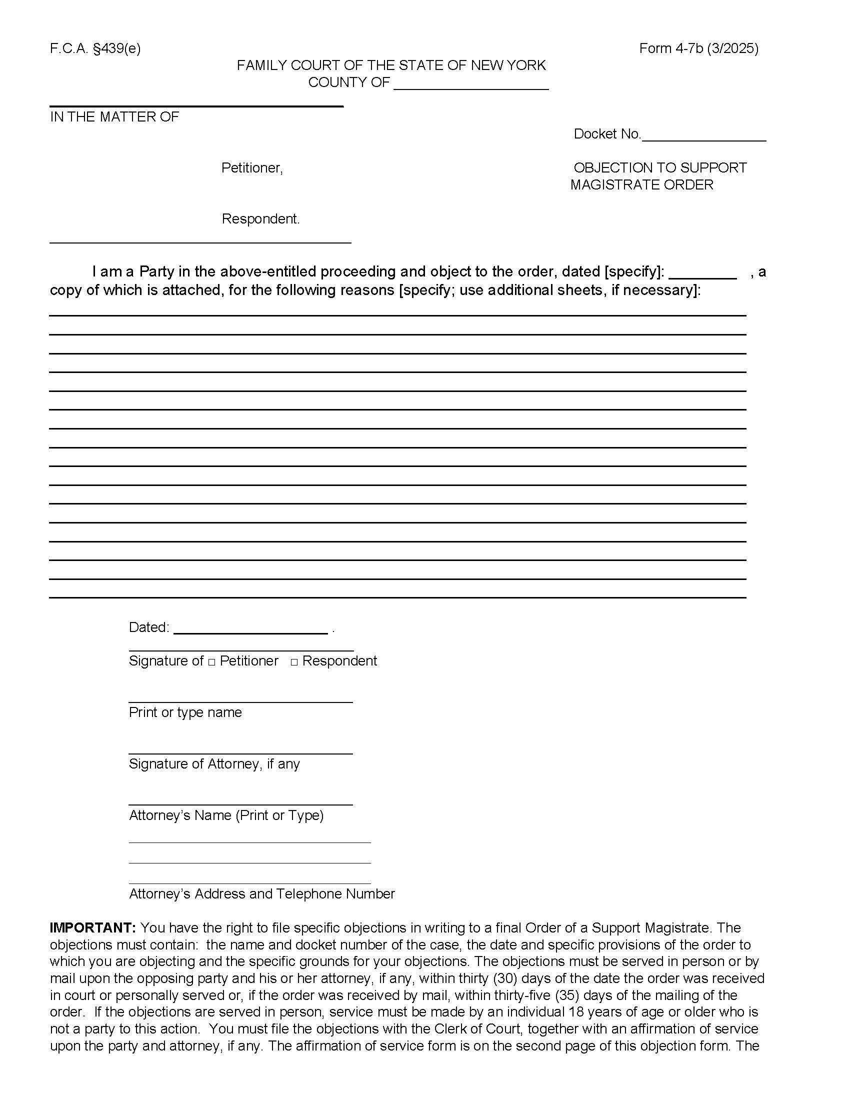 Objection To Support Magistrate Order {4-7b} | Pdf Fpdf Docx | New York