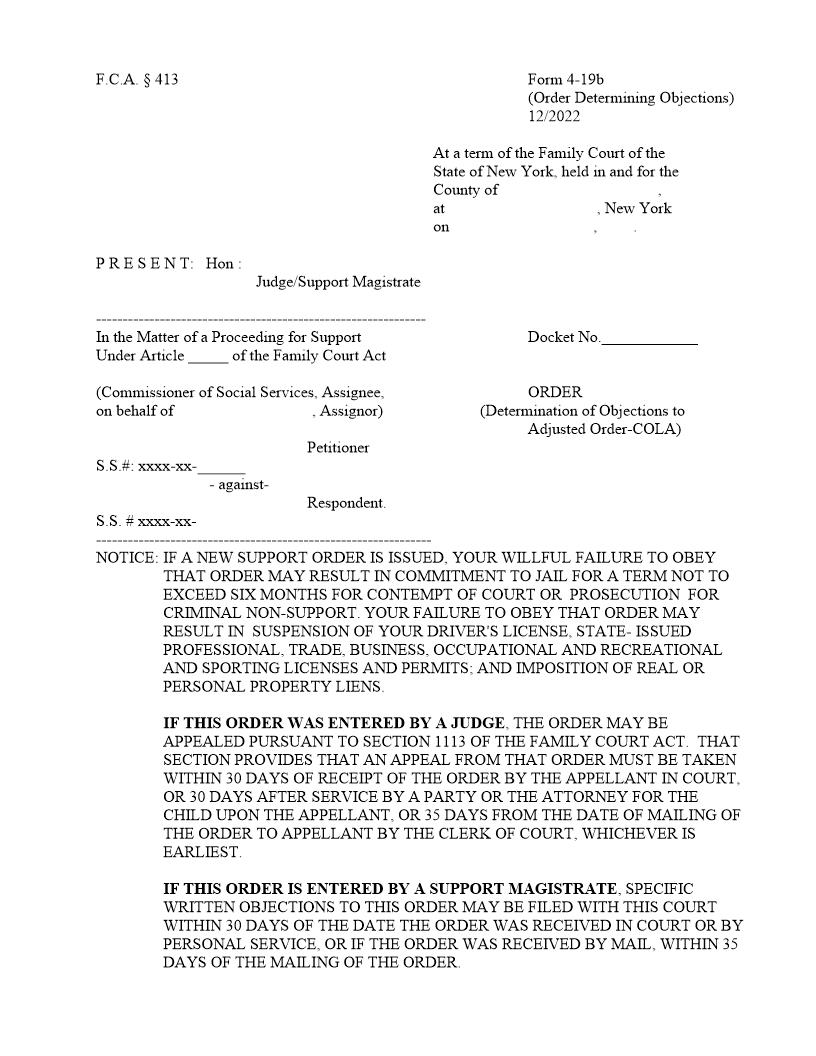 Order Determination Of Objections To Adjusted Order COLA {4-19b} | Pdf Fpdf Doc Docx | New York