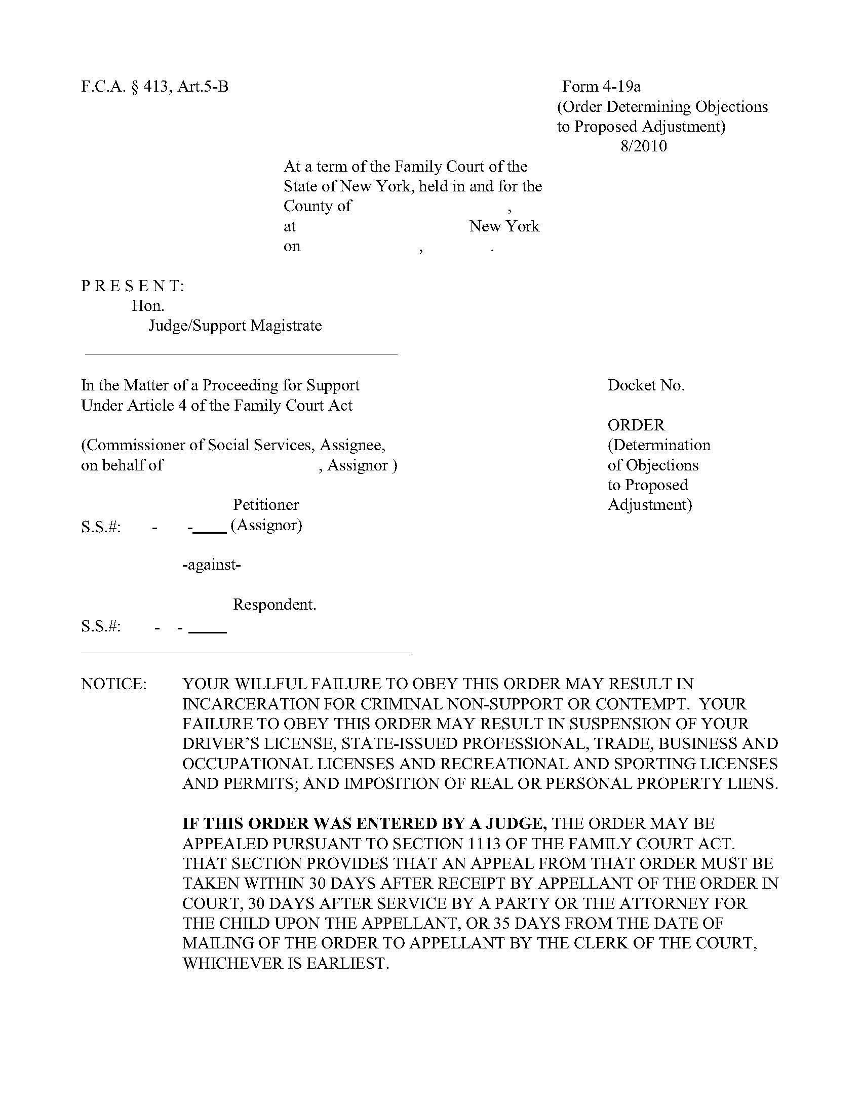 Order Determination Of Objections To Proposed Adjustment {4-19a} | Pdf Fpdf Doc Docx | New York