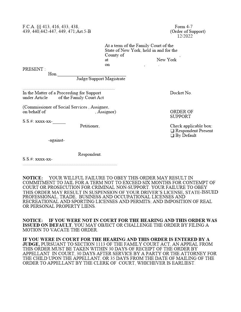 Order Of Support {4-7} | Pdf Fpdf Doc Docx | New York