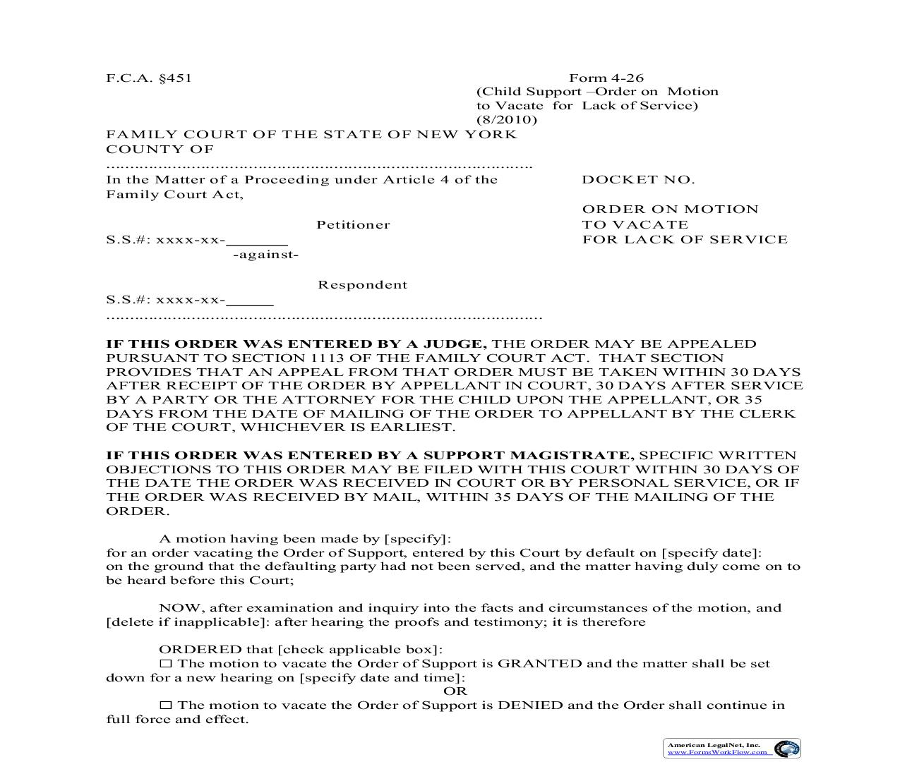 Order On Motion To Vacate For Lack Of Service {4-26} | Pdf Fpdf Doc Docx | New York