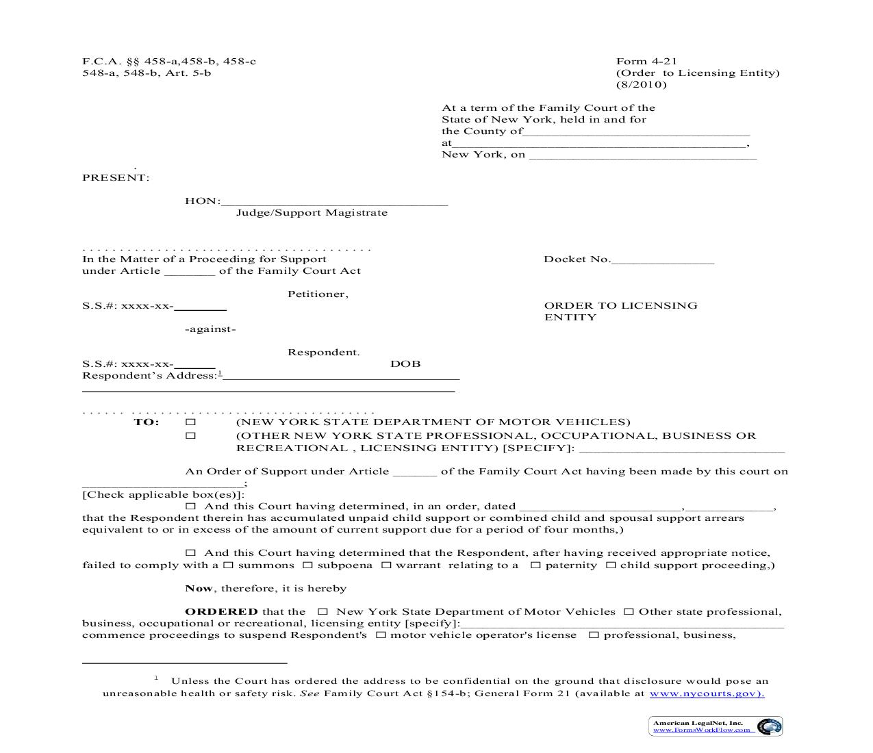 Order To Licensing Entity {4-21} | Pdf Fpdf Doc Docx | New York