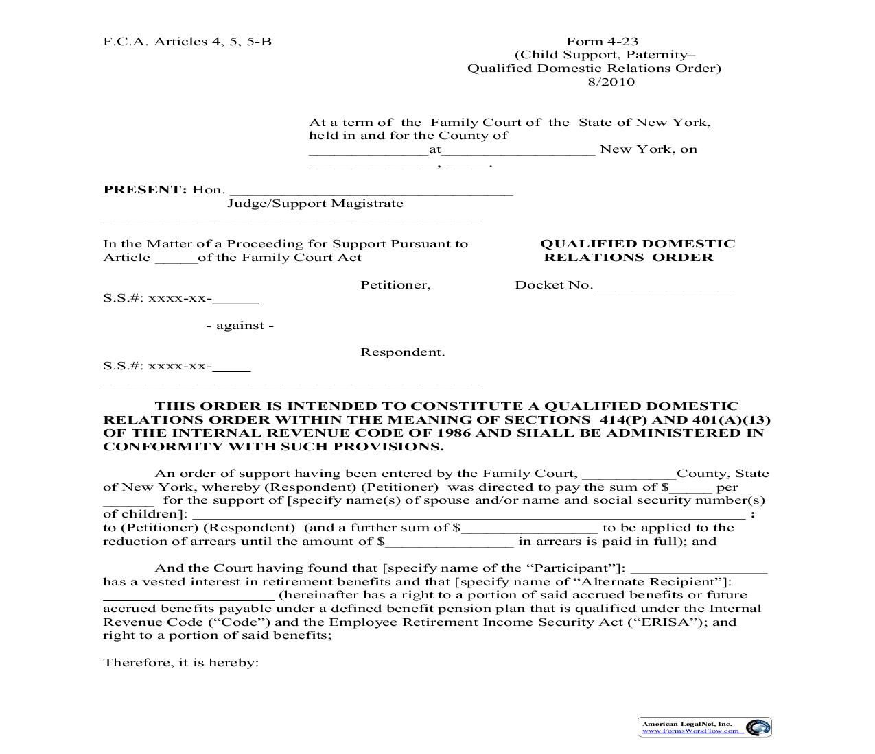 Qualified Domestic Relations Order {4-23} | Pdf Fpdf Doc Docx | New York