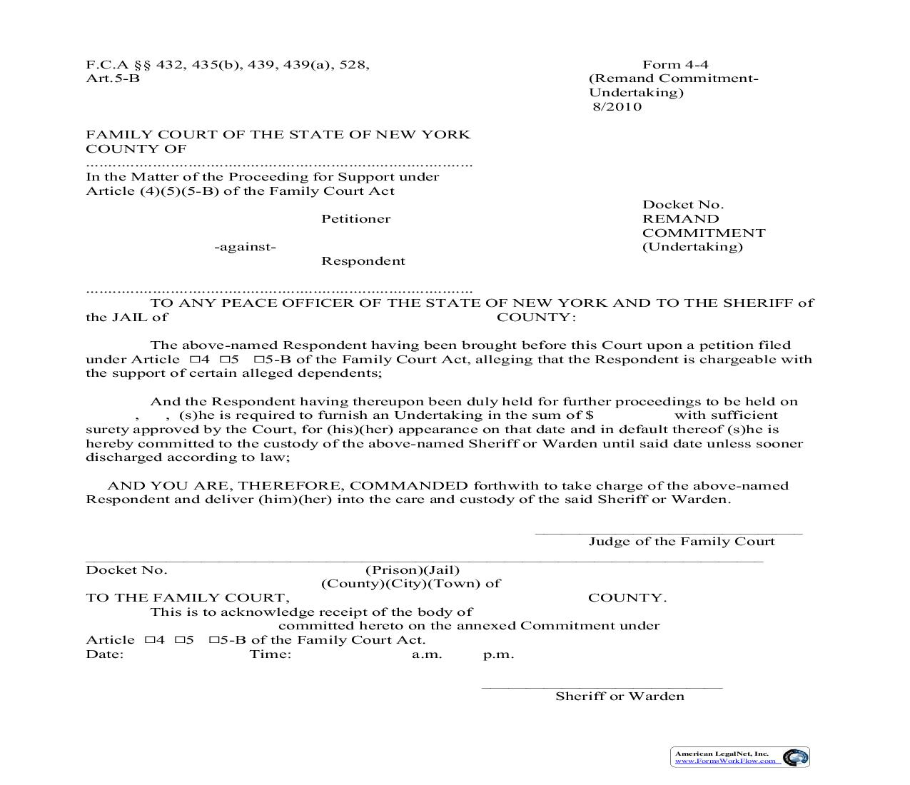 Remand Commitment (Undertaking) {4-4} | Pdf Fpdf Doc Docx | New York