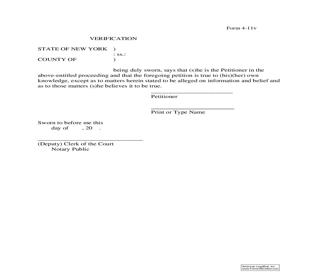Verification (Form 4-11) {4-11v} | Pdf Fpdf Doc Docx | New York