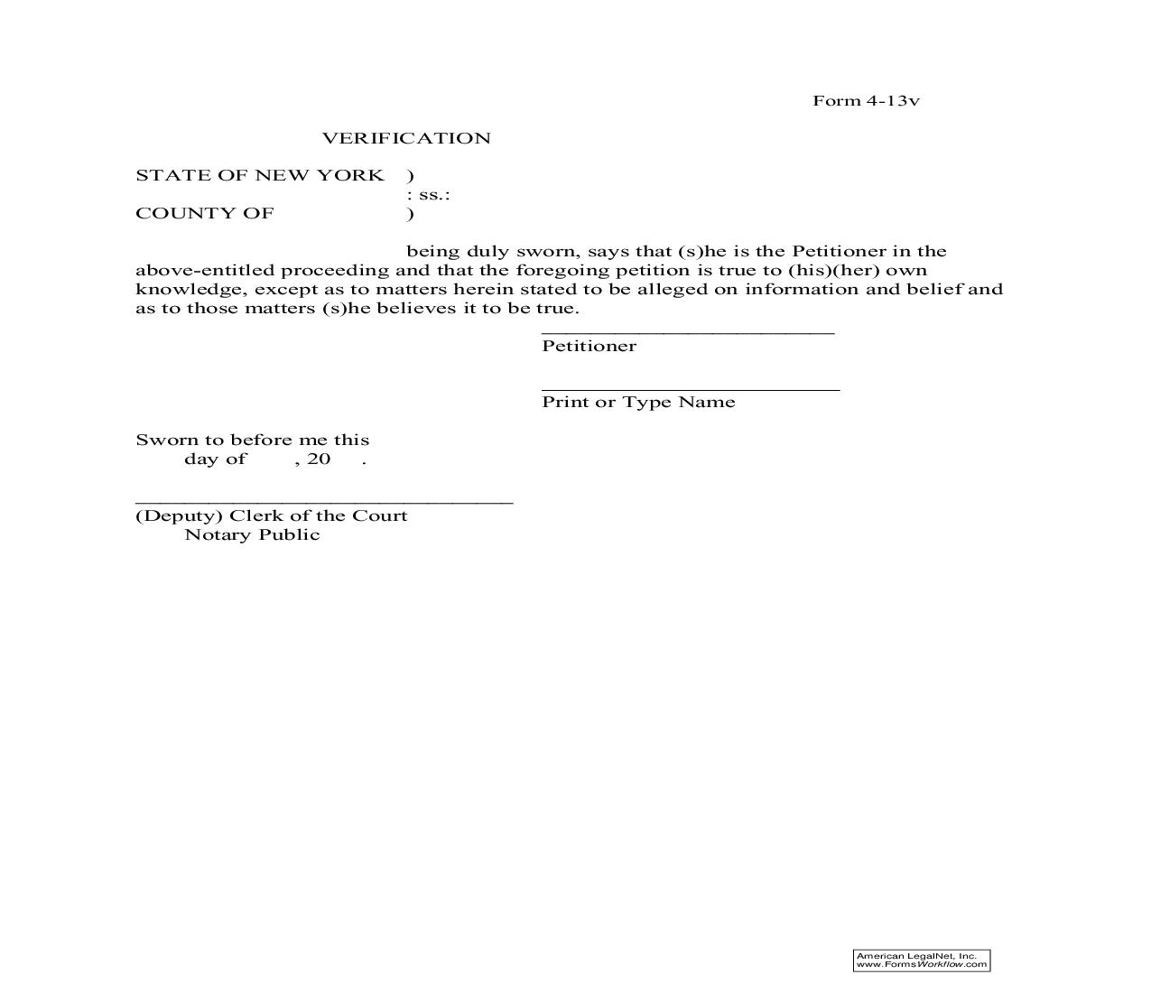 Verification (Form 4-13) {4-13v} | Pdf Fpdf Doc Docx | New York