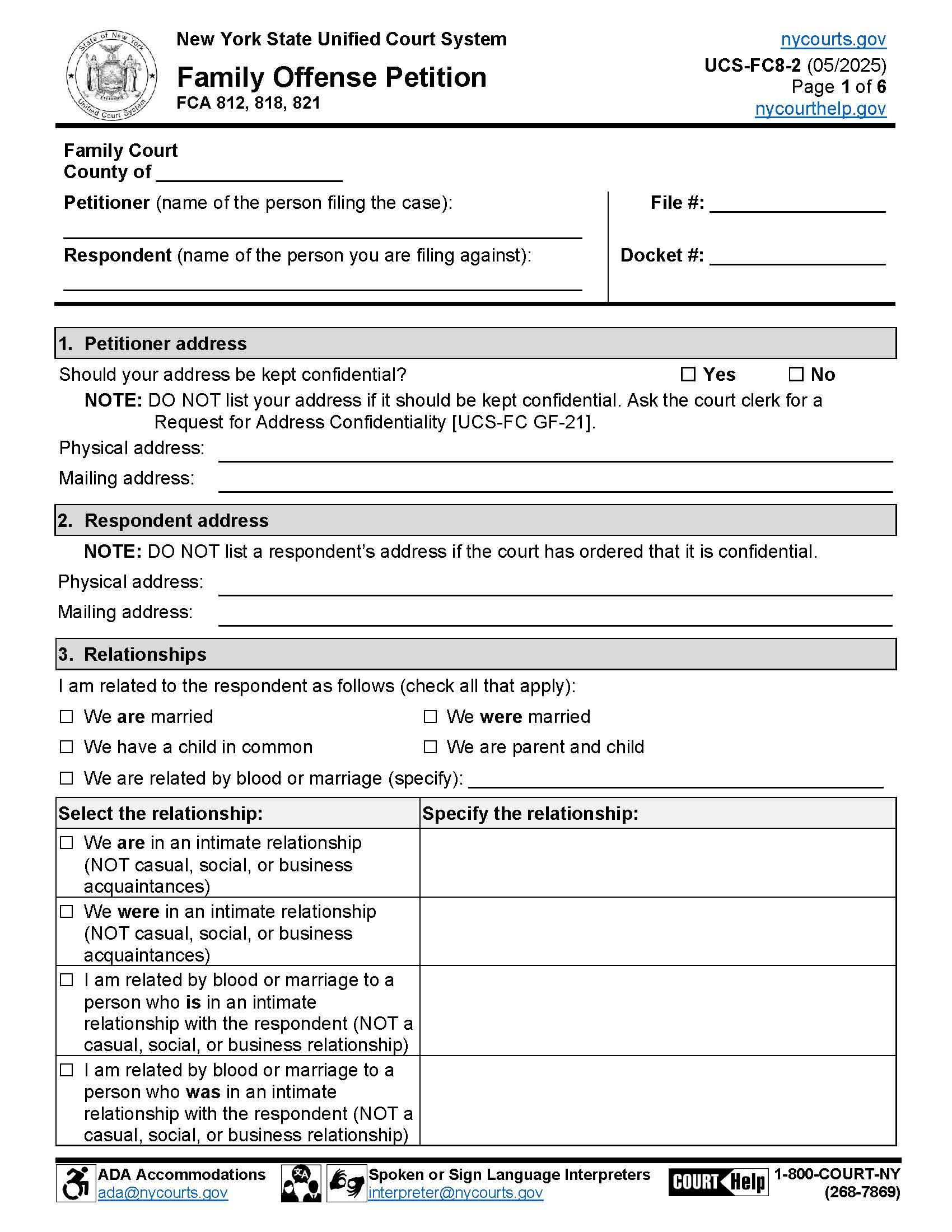 Family Offense Petition {8-2} | Pdf Fpdf Doc Docx | New York