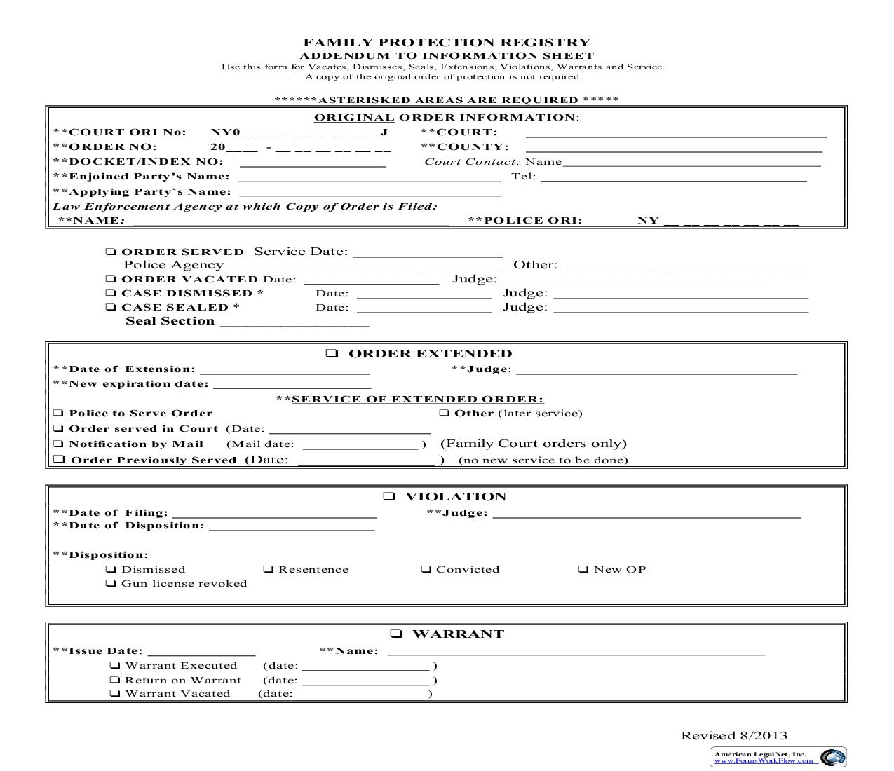 Family Protection Registry Addendum To Information Sheet | Pdf Fpdf Doc Docx | New York