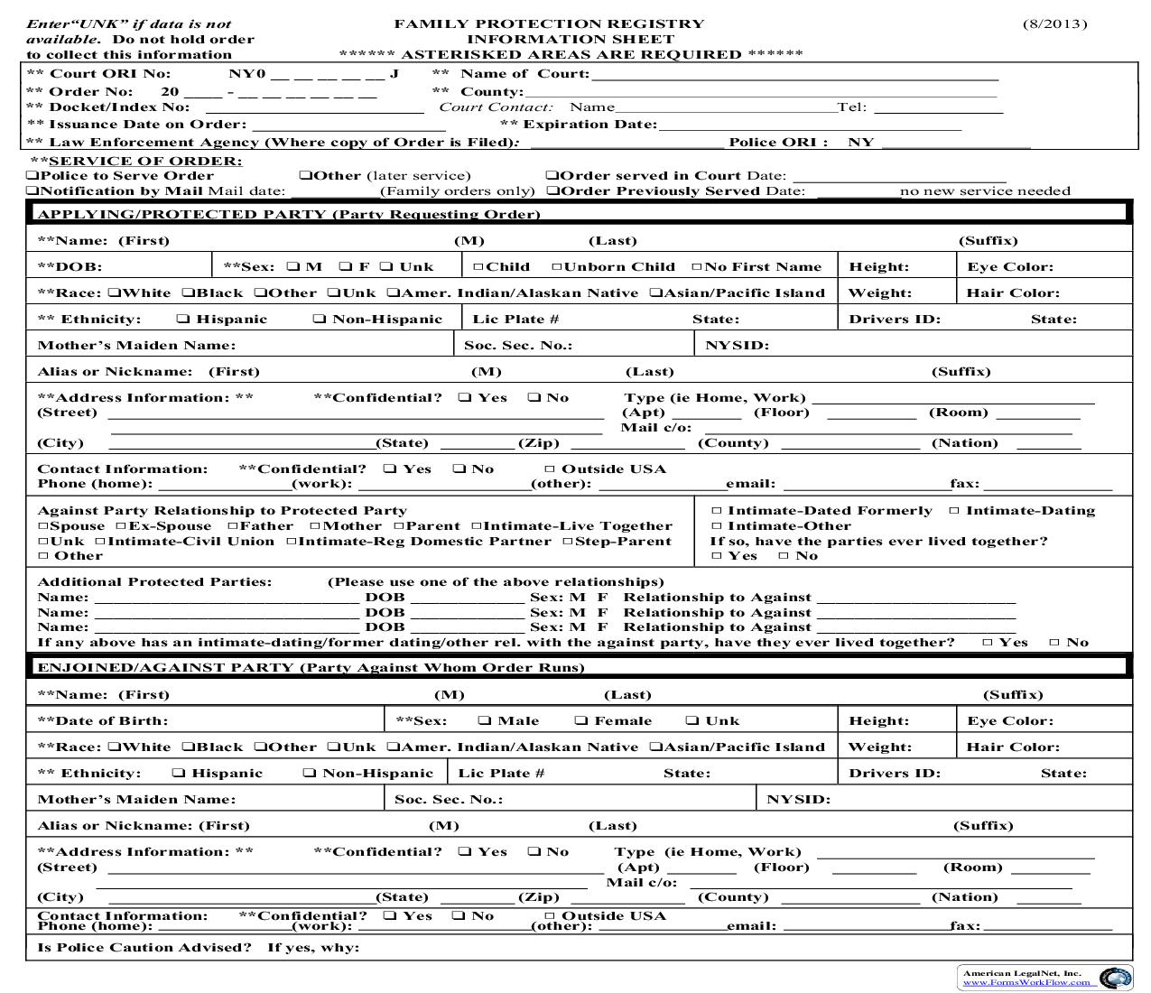 Family Protection Registry Information Sheet | Pdf Fpdf Doc Docx | New York
