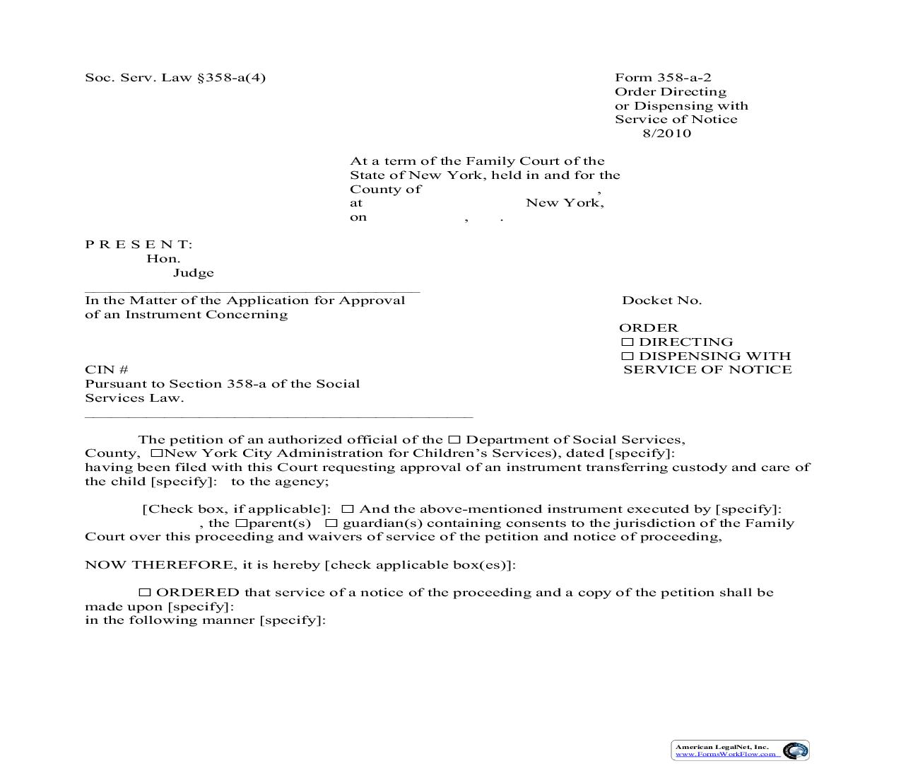 Order Directing Or Dispensing With Service Of Notice {358-a-2} | Pdf Fpdf Doc Docx | New York