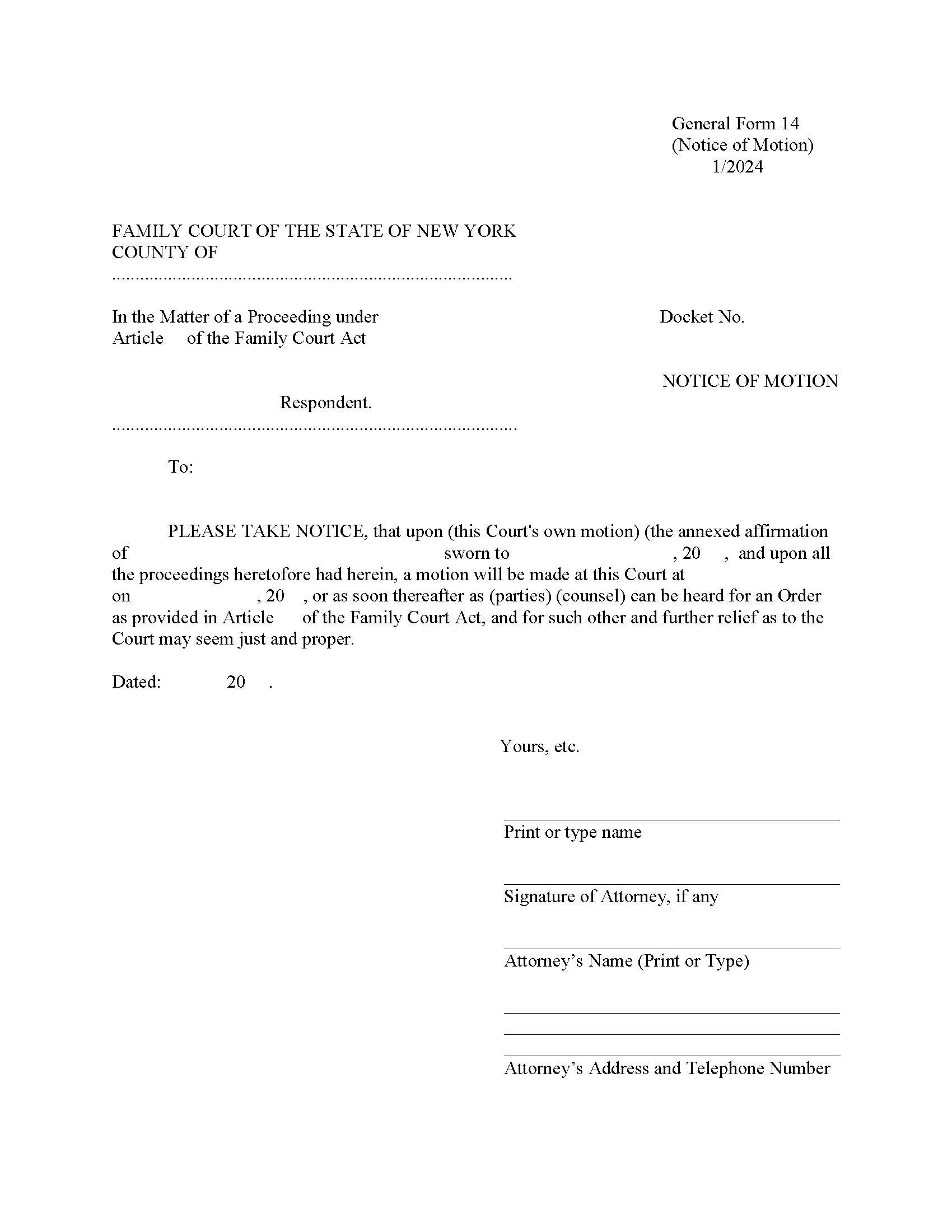 Notice Of Motion {GF-14} | Pdf Fpdf Doc Docx | New York