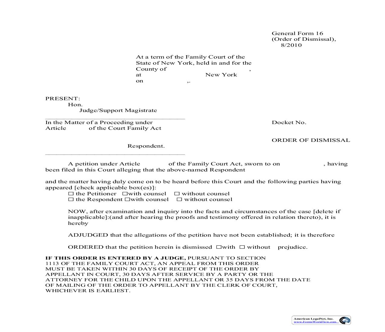 Order Of Dismissal {GF-16} | Pdf Fpdf Doc Docx | New York