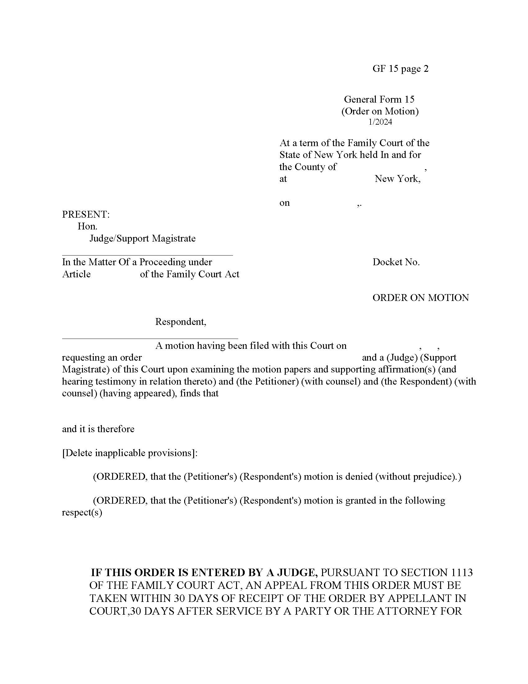 Order On Motion {GF-15} | Pdf Fpdf Doc Docx | New York