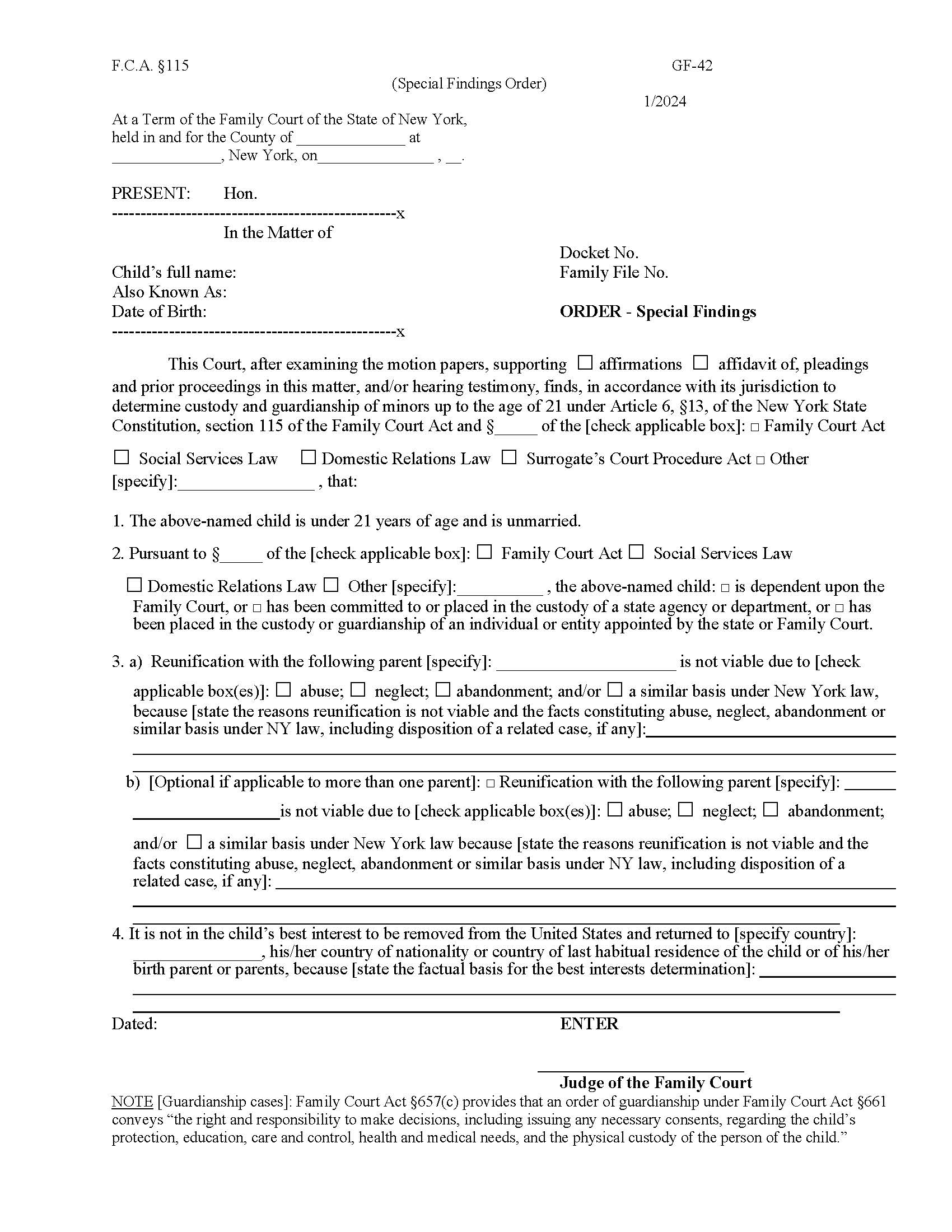 Order-Special Findings {GF-42} | Pdf Fpdf Docx | New York