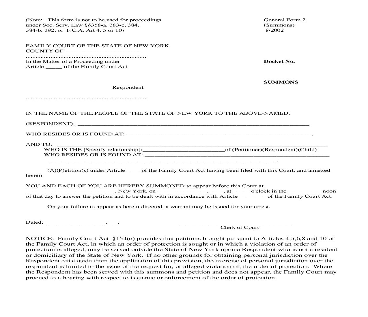 Summons {GF-2} | Pdf Fpdf Doc Docx | New York