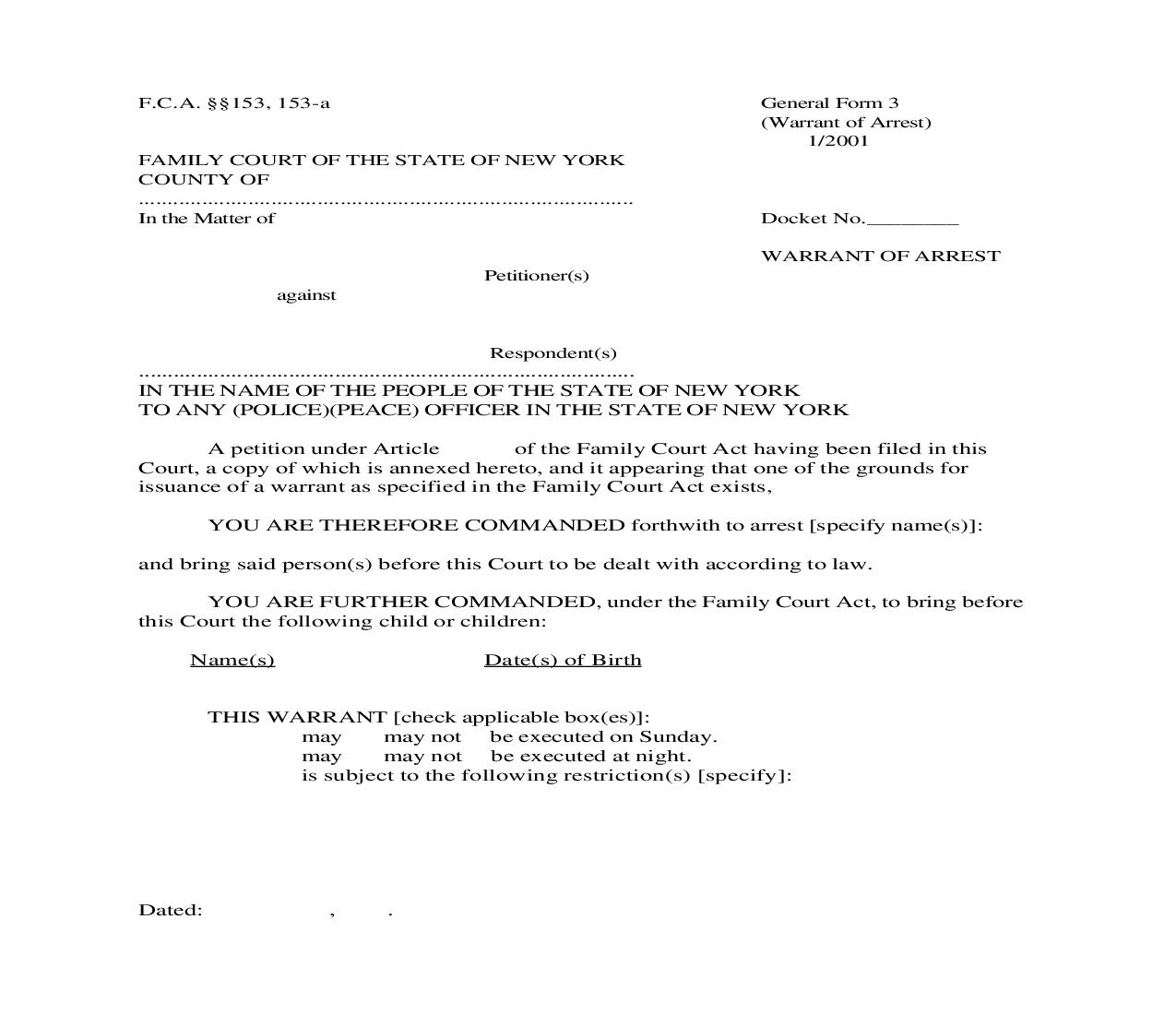 Warrant Of Arrest {GF-3} | Pdf Fpdf Doc Docx | New York