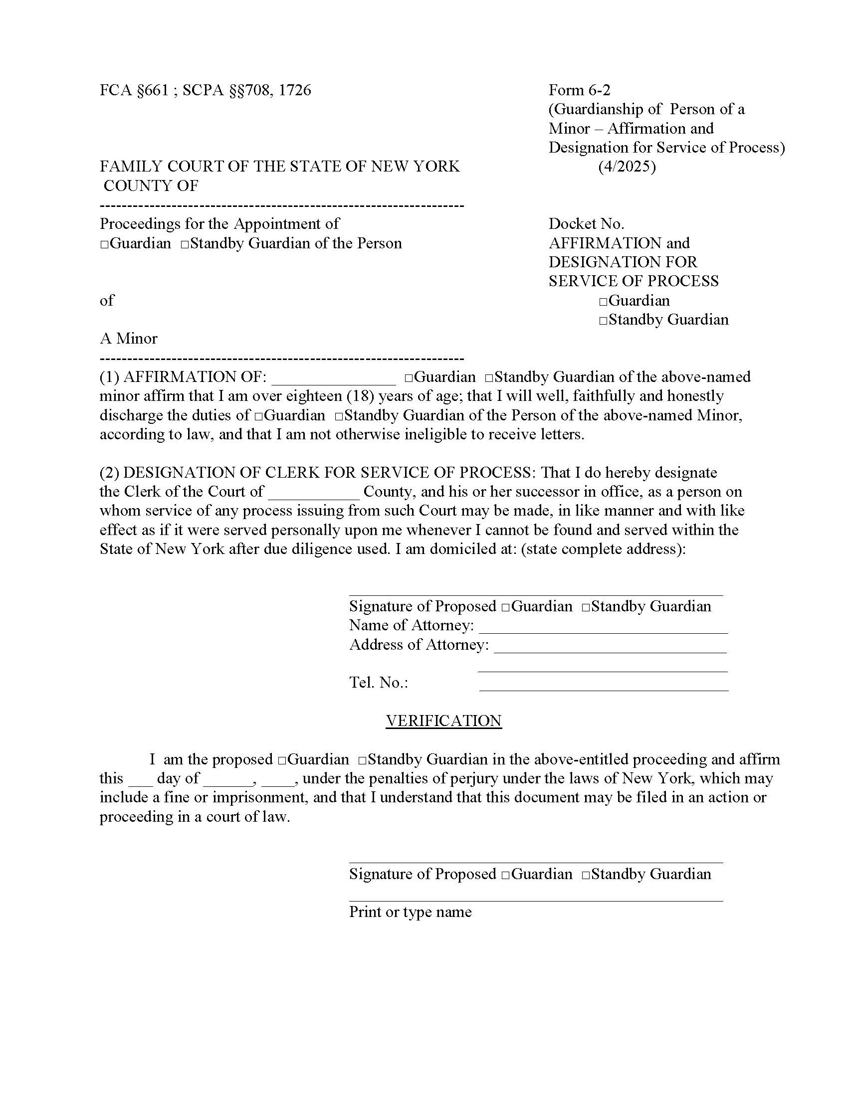 Affirmation And Designation For Service Of Process {6-2} | Pdf Fpdf Doc Docx | New York