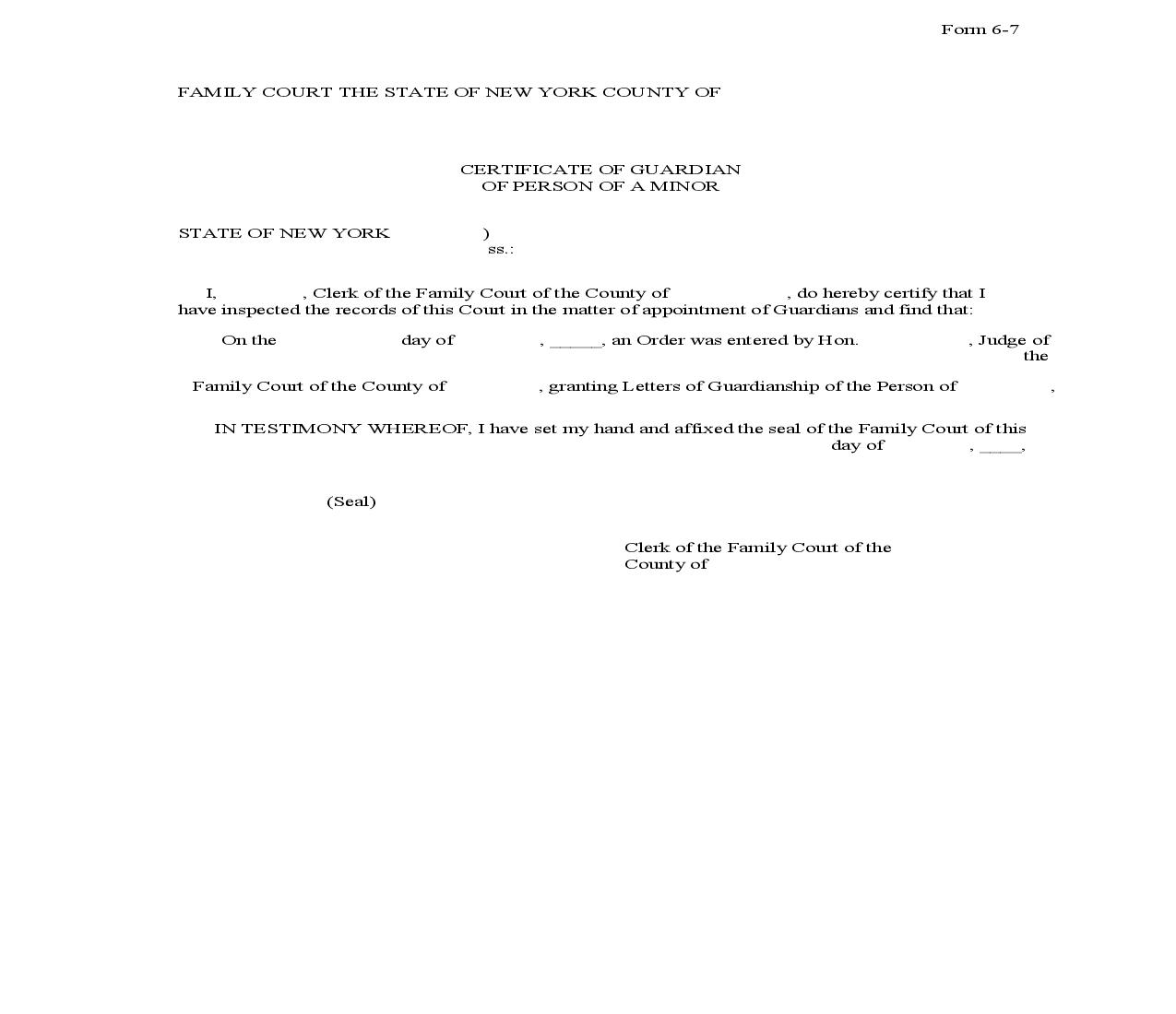 Certificate Of Guardian Of Person Of A Minor {6-7} | Pdf Fpdf Doc Docx | New York