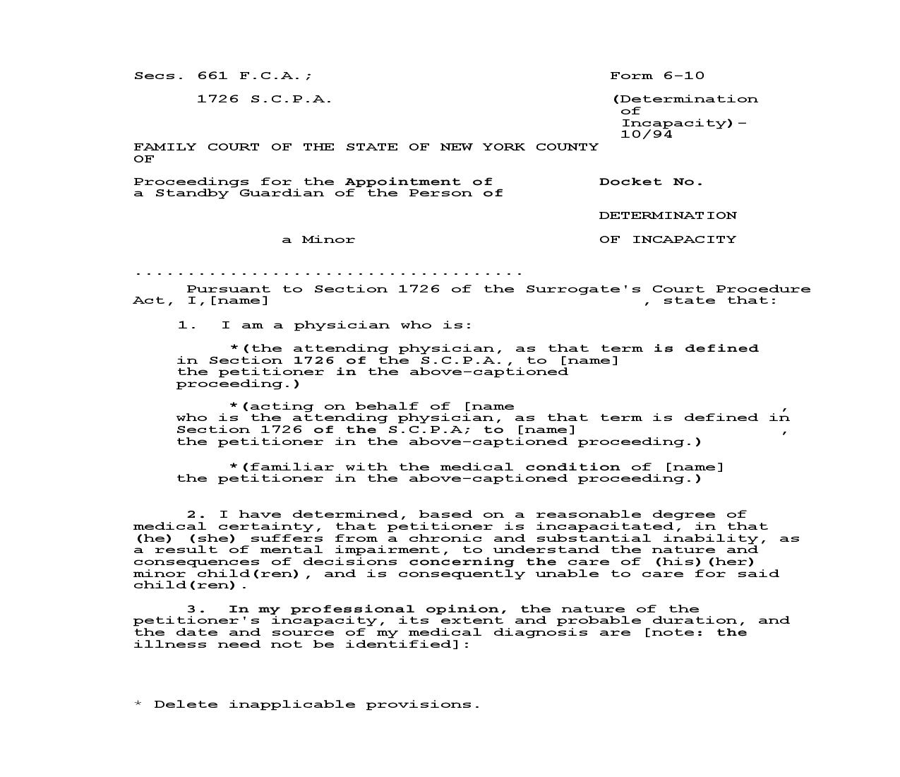 Determination Of Incapacity {6-10} | Pdf Fpdf Doc Docx | New York