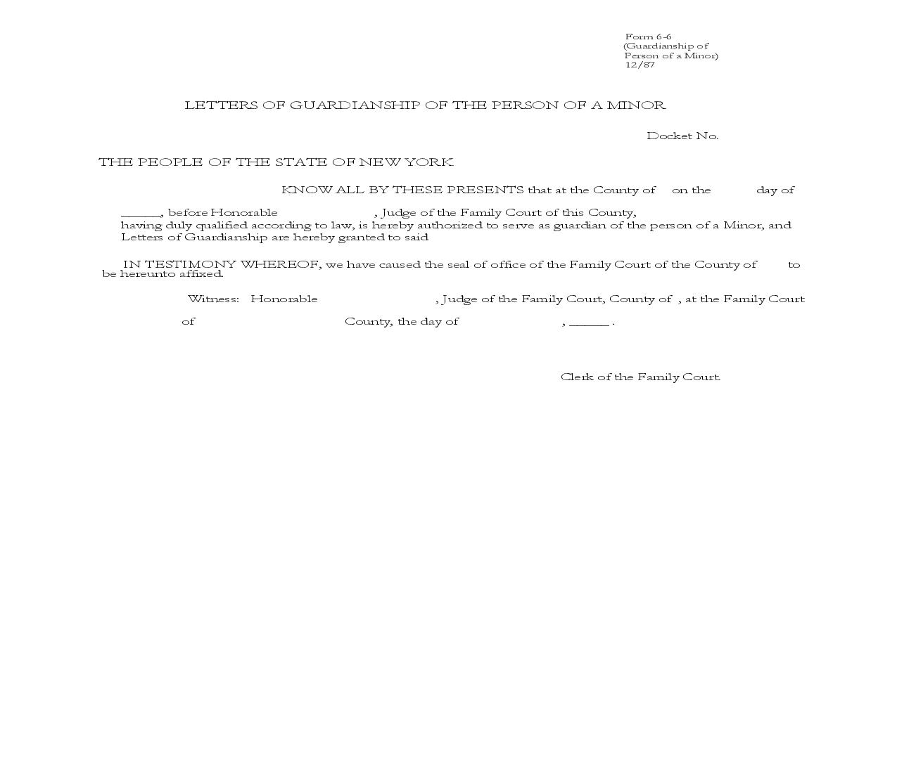 Letters Of Guardianship Of The Person Of A Minor {6-6} | Pdf Fpdf Doc Docx | New York