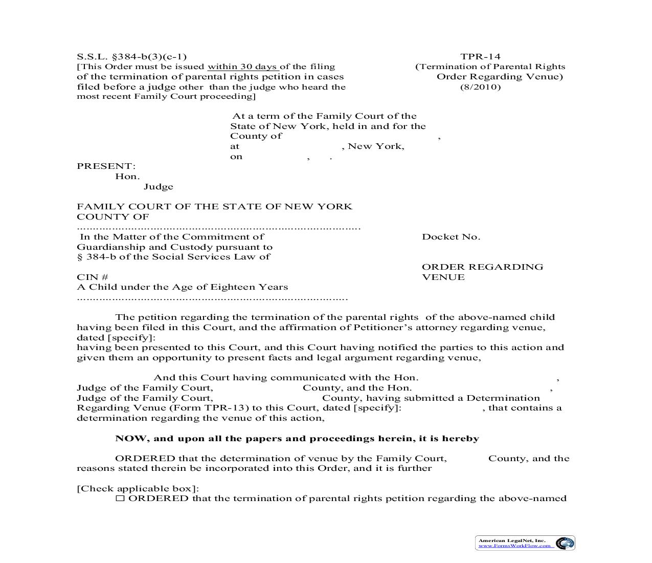 Order Regarding Venue {TPR-14} | Pdf Fpdf Doc Docx | New York