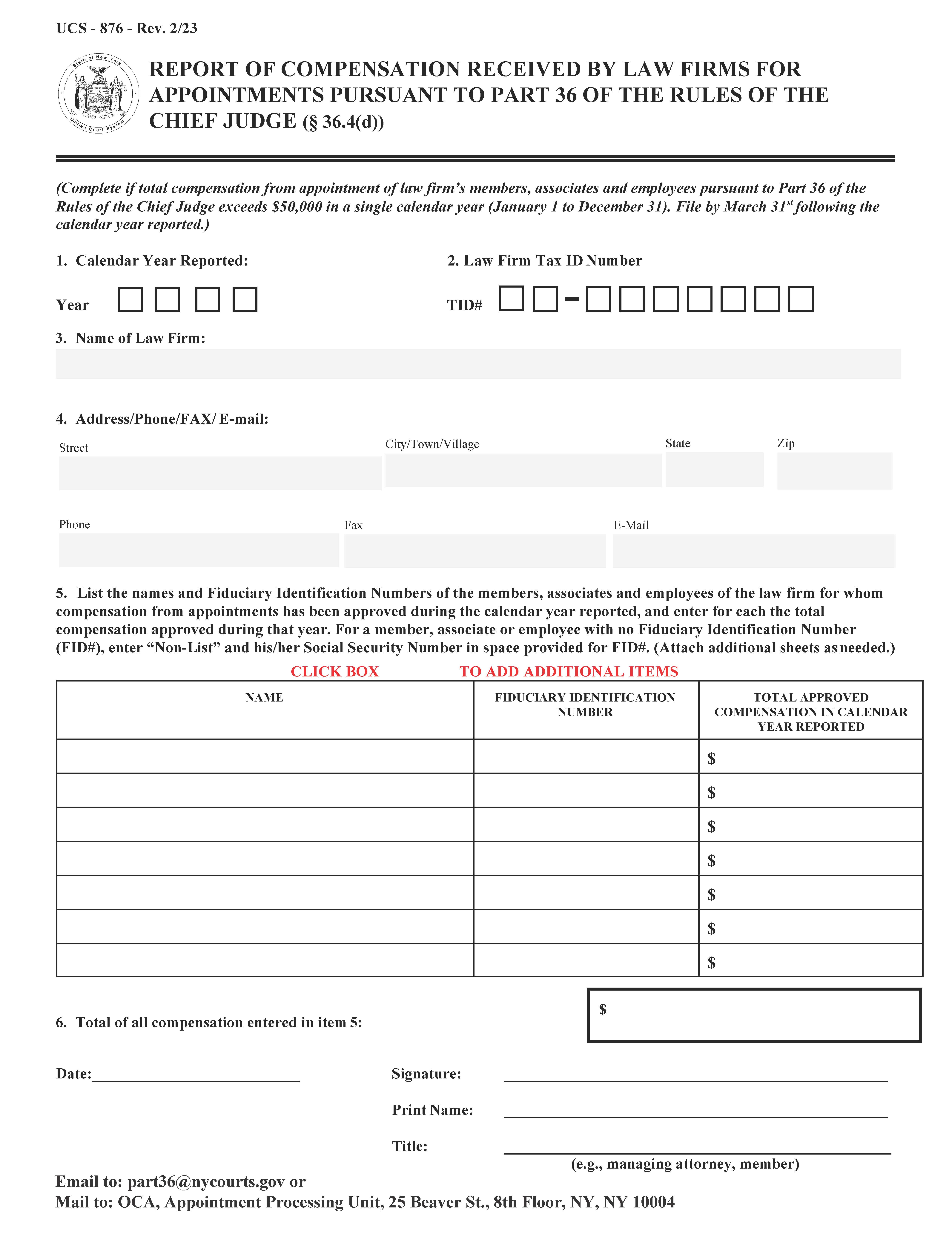 Report Of Compensation Received By Law Firms {UCS-876} | Pdf Fpdf Docx | New York
