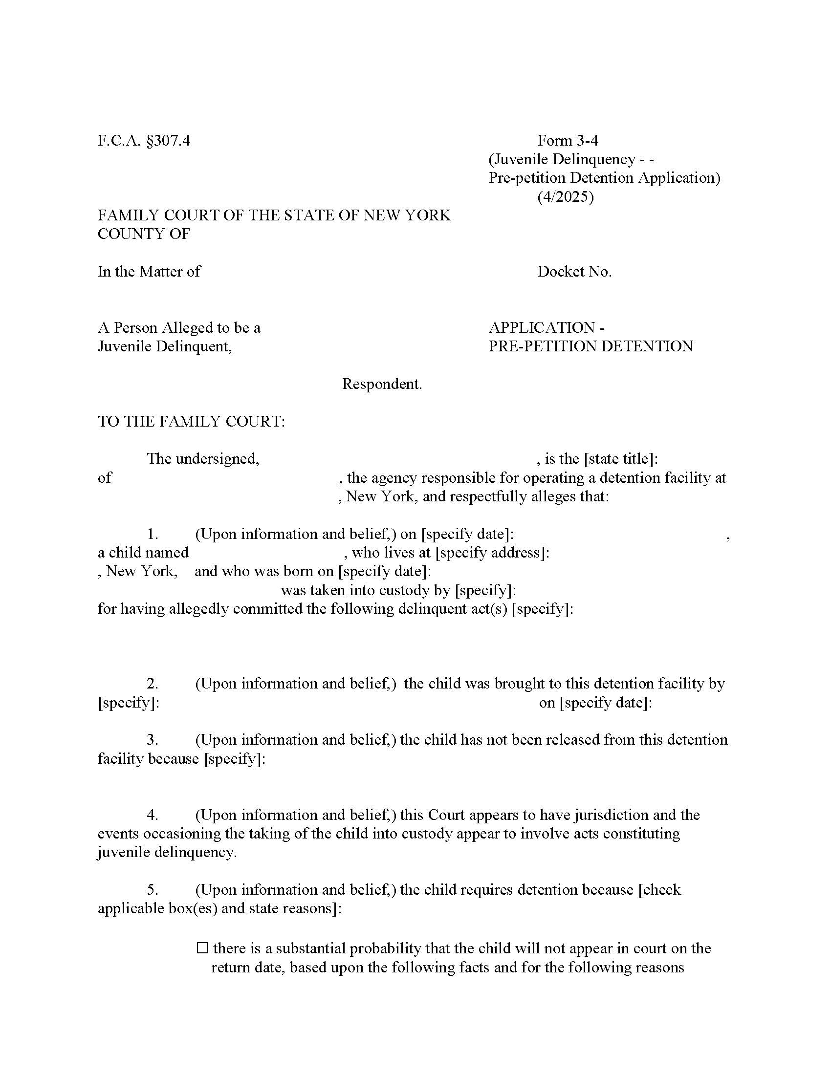 Application - Pre-Petition Detention {3-4} | Pdf Fpdf Doc Docx | New York