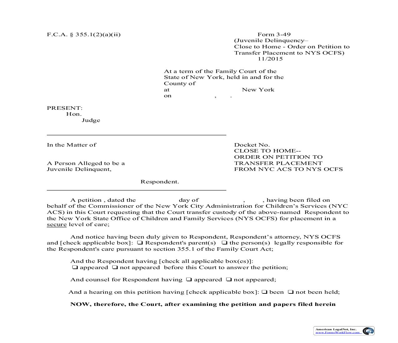 Close To Home - Order On Petition To Transfer Placement From NYC ACS To NYS OCFS {3-49} | Pdf Fpdf Doc Docx | New York