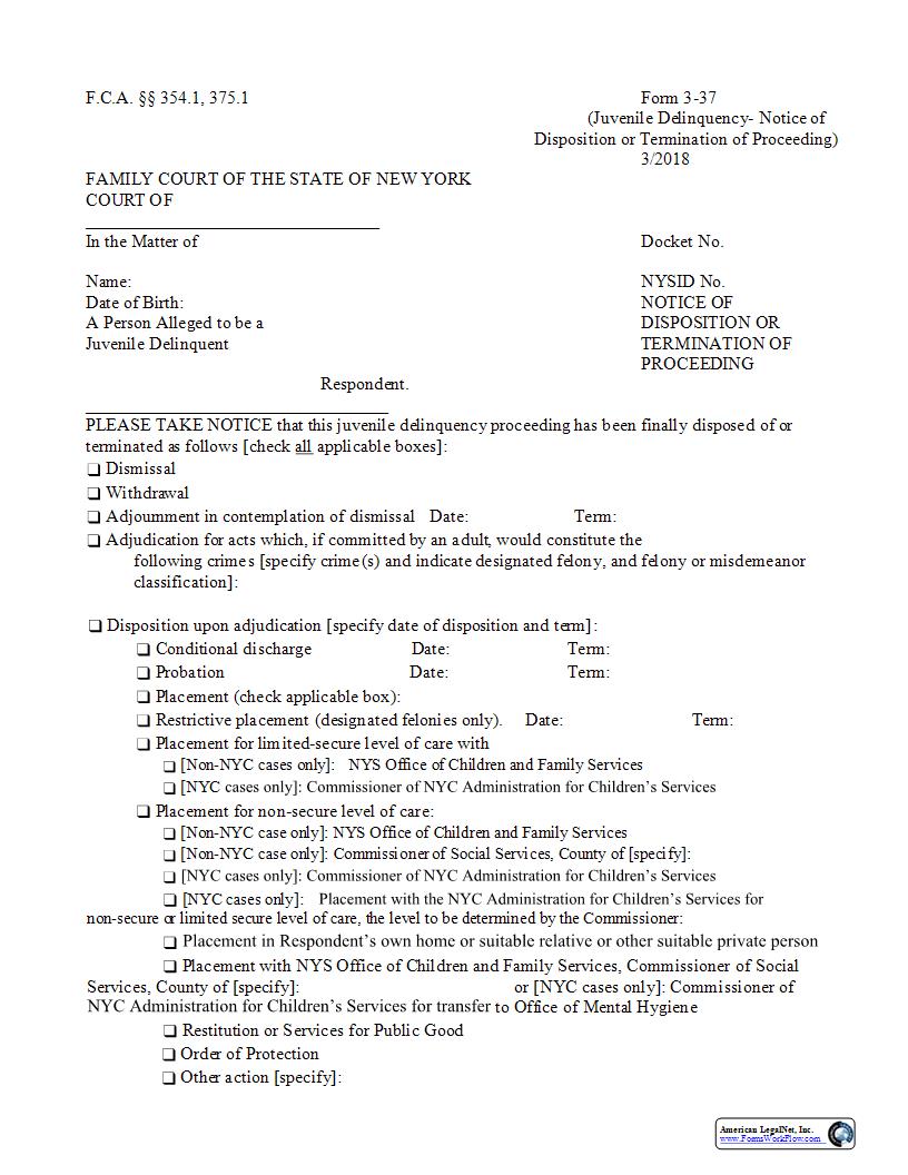 Notice Of Disposition Or Termination Of Proceeding {3-37} | Pdf Fpdf Docx | New York