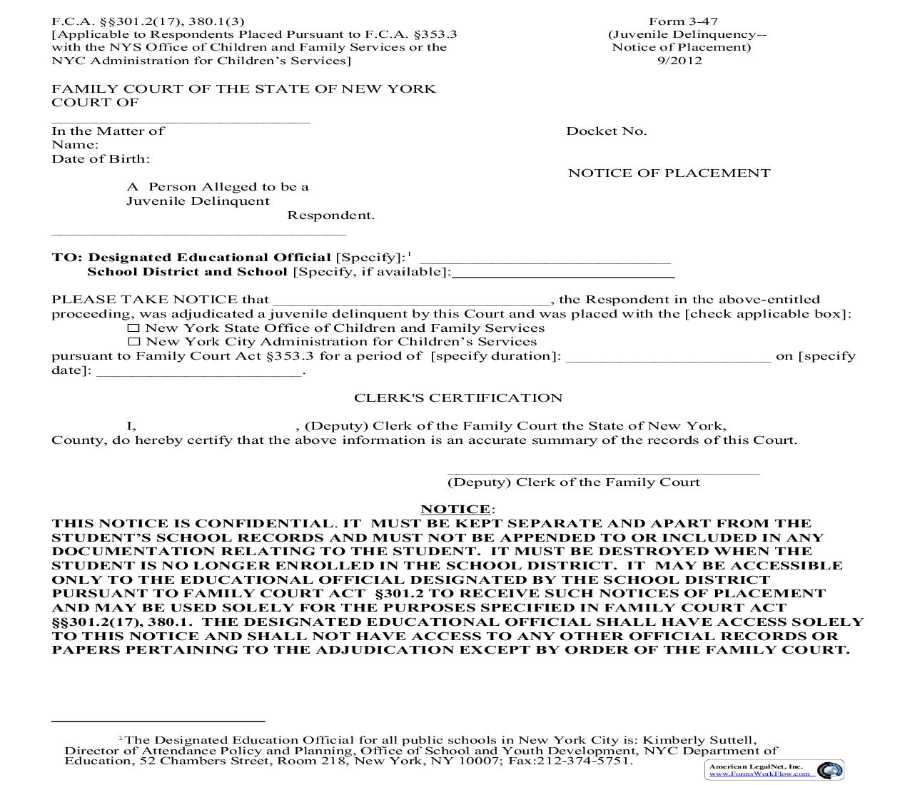 Notice Of Placement {3-47} | Pdf Fpdf Doc Docx | New York