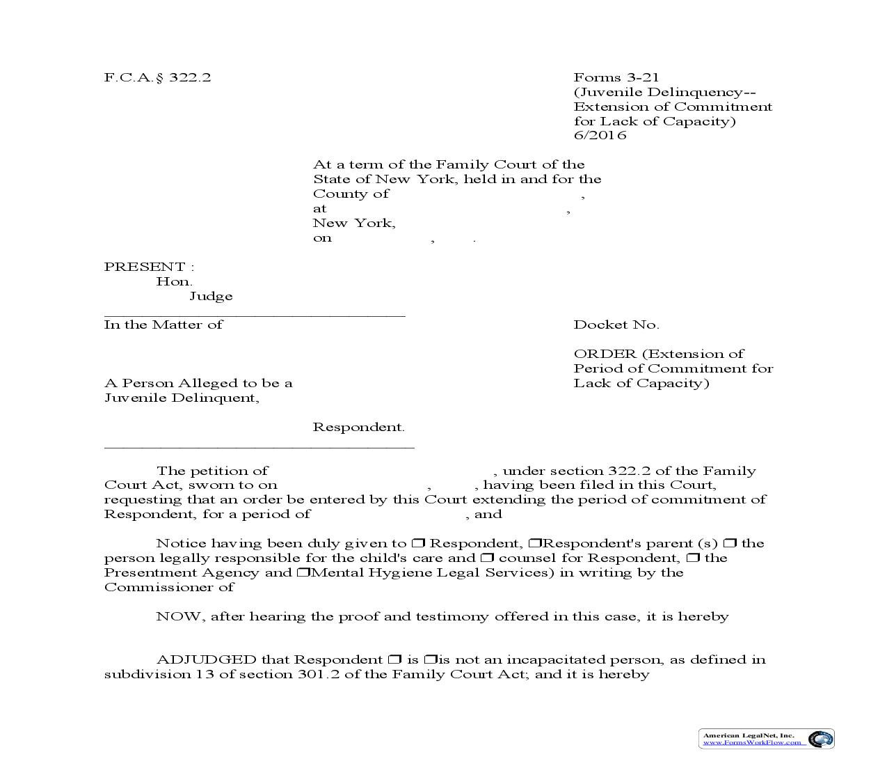 Order (Extension Of Period Of Commitment For Lack Of Capacity) {3-21} | Pdf Fpdf Doc Docx | New York