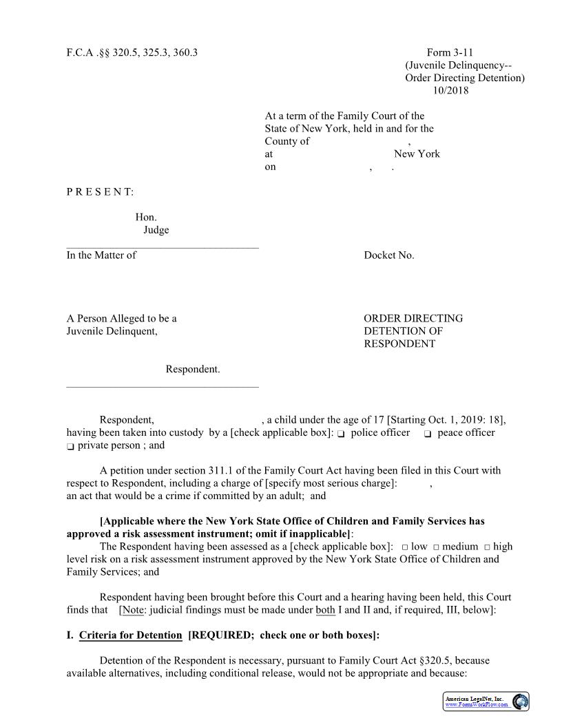 Order Directing Detention Of Respondent {3-11} | Pdf Fpdf Docx | New York