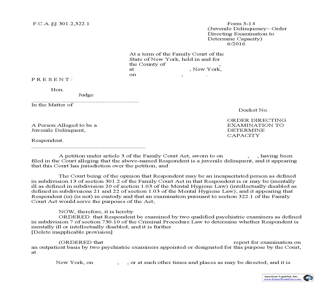 Order Directing Examination To Determine Capacity {3-14} | Pdf Fpdf Doc Docx | New York