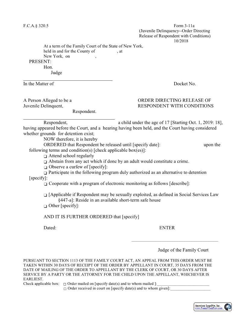 Order Directing Release Of Respondent With Conditions {3-11a} | Pdf Fpdf Docx | New York