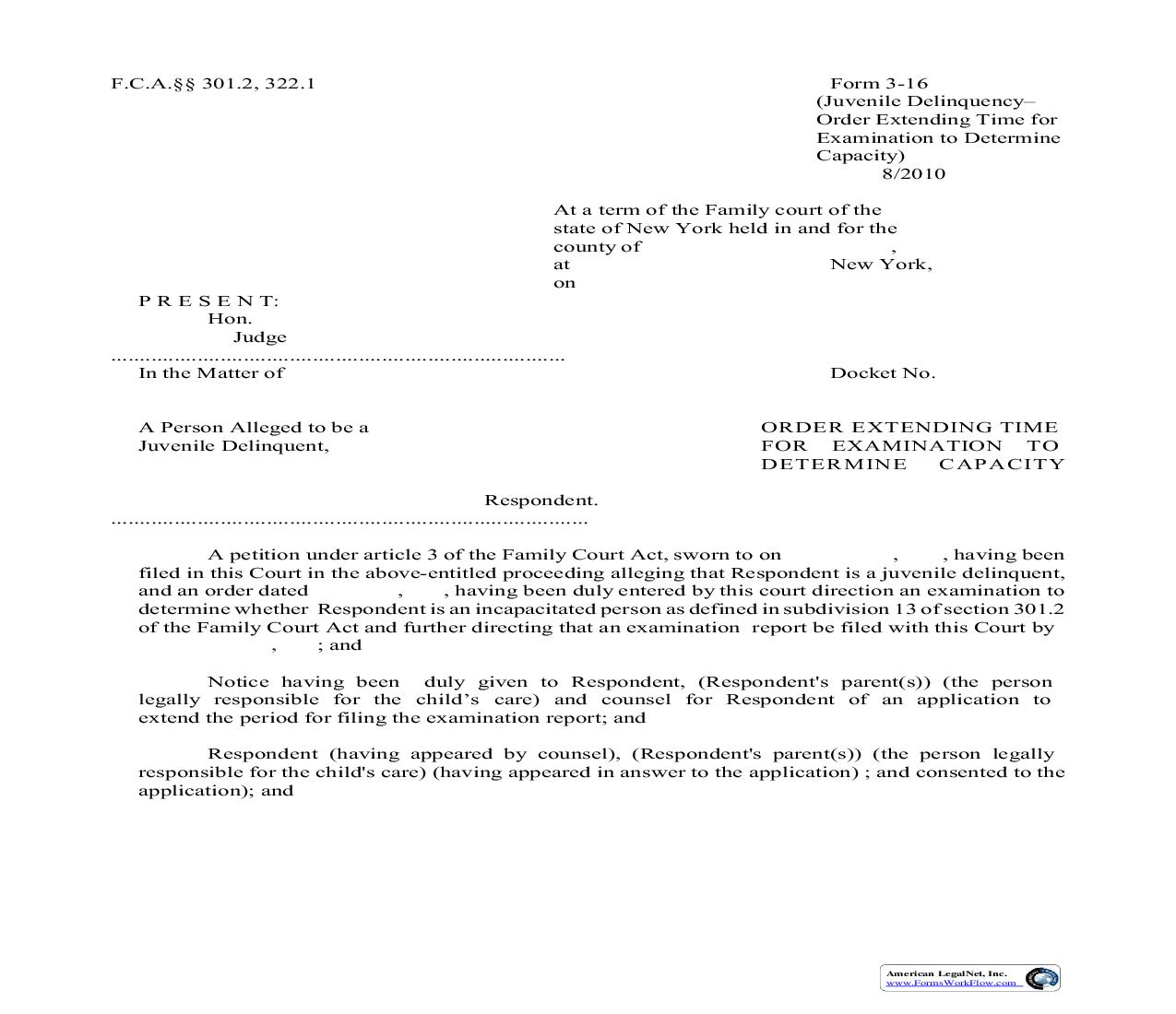 Order Extending Time For Examination To Determine Capacity {3-16} | Pdf Fpdf Doc Docx | New York