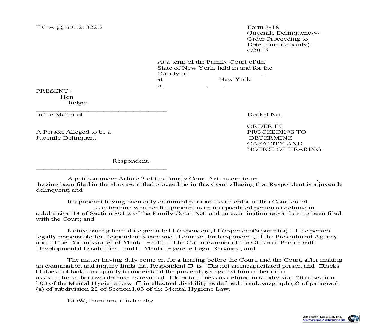 Order In Proceeding To Determine Capacity And Notice Of Hearing {3-18} | Pdf Fpdf Doc Docx | New York