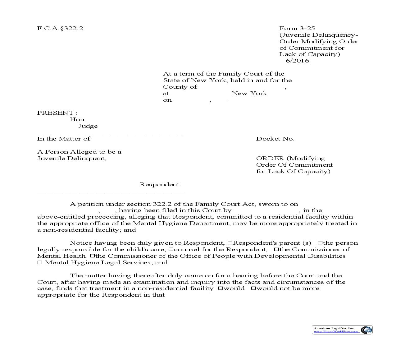 Order Modifying Order Of Commitment For Lack Of Capacity {3-25} | Pdf Fpdf Doc Docx | New York