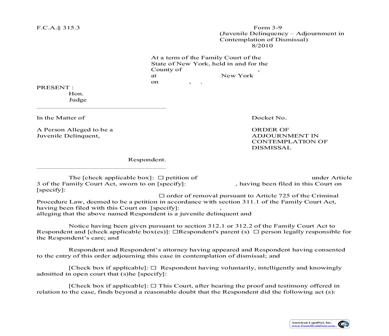 Order Of Adjournment In Contemplation Of Dismissal {3-9} | Pdf Fpdf Doc Docx | New York