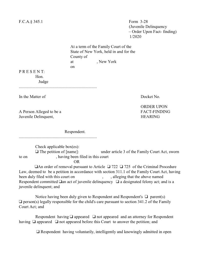 Order Upon Fact Finding Hearing {3-28} | Pdf Fpdf Doc Docx | New York